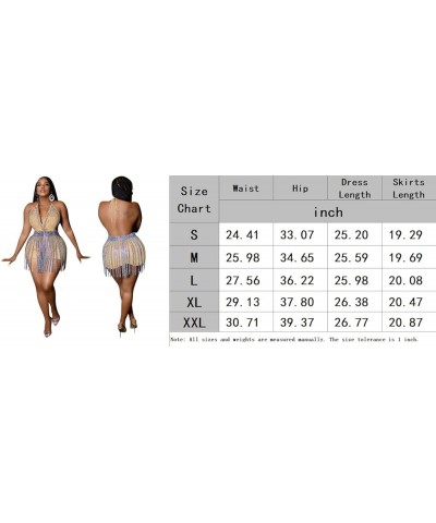 Womens Sexy Sparkly Rhinestones Dress + Tassels Skirts Halter Neck Backless Spaghetti Straps Hot Drilling Process Club Aprico...