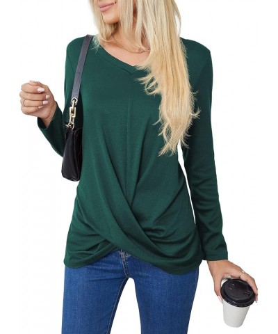 Women's Long Sleeve Tops 2024 Fall Winter Fashion Tunics Casual Front Twist T-Shirt V Neck Tunics Tops Dark Green $12.59 Tops