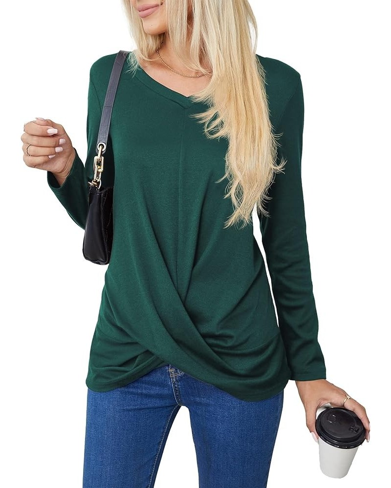 Women's Long Sleeve Tops 2024 Fall Winter Fashion Tunics Casual Front Twist T-Shirt V Neck Tunics Tops Dark Green $12.59 Tops