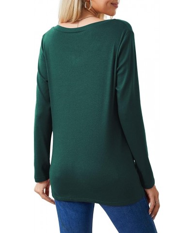 Women's Long Sleeve Tops 2024 Fall Winter Fashion Tunics Casual Front Twist T-Shirt V Neck Tunics Tops Dark Green $12.59 Tops