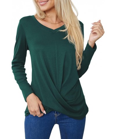 Women's Long Sleeve Tops 2024 Fall Winter Fashion Tunics Casual Front Twist T-Shirt V Neck Tunics Tops Dark Green $12.59 Tops