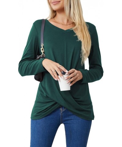 Women's Long Sleeve Tops 2024 Fall Winter Fashion Tunics Casual Front Twist T-Shirt V Neck Tunics Tops Dark Green $12.59 Tops