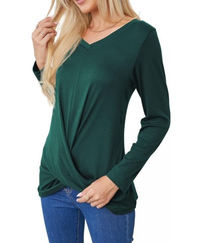 Women's Long Sleeve Tops 2024 Fall Winter Fashion Tunics Casual Front Twist T-Shirt V Neck Tunics Tops Dark Green $12.59 Tops