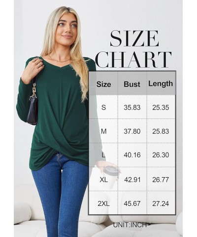 Women's Long Sleeve Tops 2024 Fall Winter Fashion Tunics Casual Front Twist T-Shirt V Neck Tunics Tops Dark Green $12.59 Tops