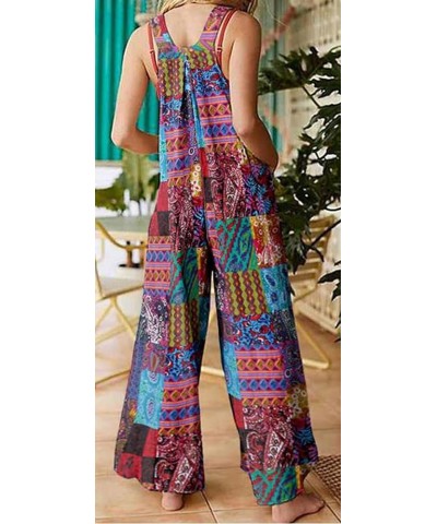 Women's Loose Sleeveless Printed Bib Overalls Pockets Wide Leg Palazzo Pants Tank Jumpsuit Purple $15.11 Overalls