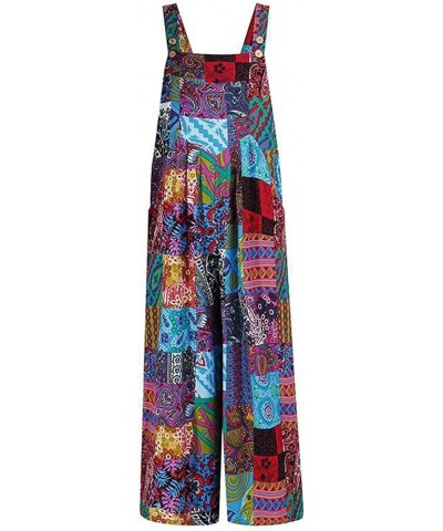 Women's Loose Sleeveless Printed Bib Overalls Pockets Wide Leg Palazzo Pants Tank Jumpsuit Purple $15.11 Overalls