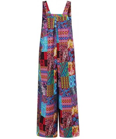 Women's Loose Sleeveless Printed Bib Overalls Pockets Wide Leg Palazzo Pants Tank Jumpsuit Purple $15.11 Overalls