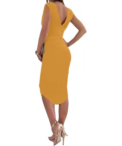 Women's Sleeveless Deep V Neck Ruched Wrap Bodycon Cocktail Midi Dress True Ginger $20.24 Dresses