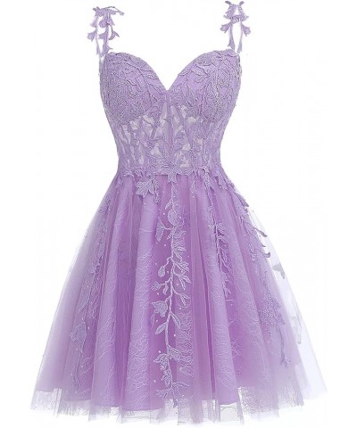 Rhinestone Lace Applique Homecoming Dresses 2024 Illusion Floral Tulle Short Prom Dress SYYS349 Lilac $30.34 Dresses