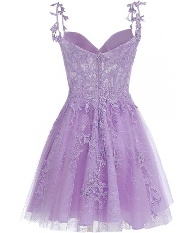 Rhinestone Lace Applique Homecoming Dresses 2024 Illusion Floral Tulle Short Prom Dress SYYS349 Lilac $30.34 Dresses