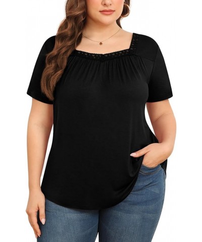 Plus Size Tunic Tops for Women - Long&Short Sleeve Womens Tops, Lace Detail, Comfortable Loose Fit, Women's Tops 02 Black $15...