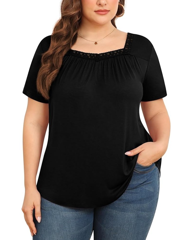 Plus Size Tunic Tops for Women - Long&Short Sleeve Womens Tops, Lace Detail, Comfortable Loose Fit, Women's Tops 02 Black $15...