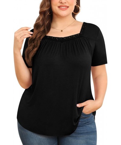 Plus Size Tunic Tops for Women - Long&Short Sleeve Womens Tops, Lace Detail, Comfortable Loose Fit, Women's Tops 02 Black $15...