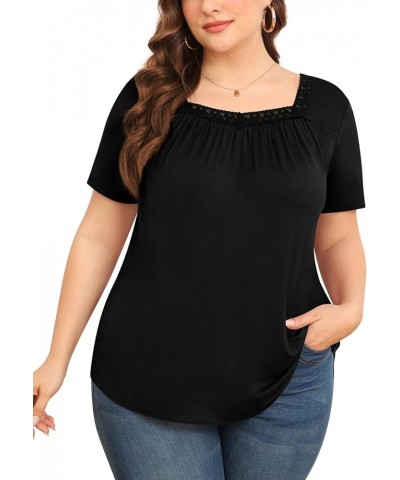 Plus Size Tunic Tops for Women - Long&Short Sleeve Womens Tops, Lace Detail, Comfortable Loose Fit, Women's Tops 02 Black $15...