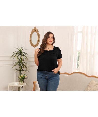 Plus Size Tunic Tops for Women - Long&Short Sleeve Womens Tops, Lace Detail, Comfortable Loose Fit, Women's Tops 02 Black $15...