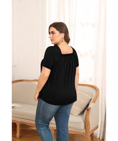 Plus Size Tunic Tops for Women - Long&Short Sleeve Womens Tops, Lace Detail, Comfortable Loose Fit, Women's Tops 02 Black $15...