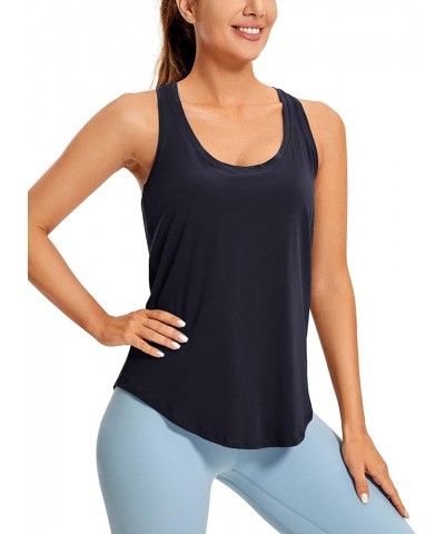 Women's Racerback Workout Tank Tops Loose Fit - Soft Pima Cotton Athletic Yoga Shirts Lightweight Navy $10.00 Activewear