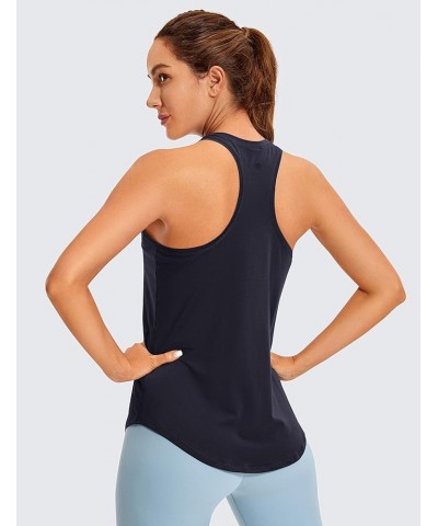 Women's Racerback Workout Tank Tops Loose Fit - Soft Pima Cotton Athletic Yoga Shirts Lightweight Navy $10.00 Activewear