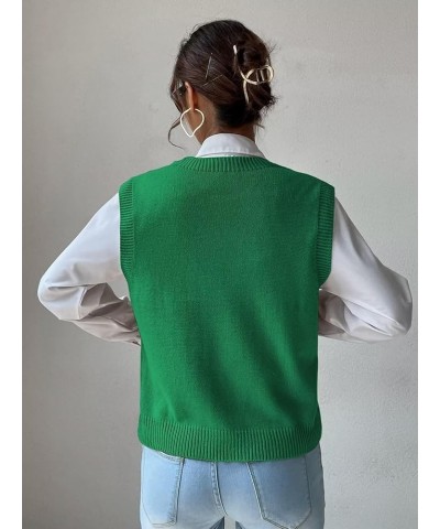 Womens V Neck Sweater Vest School Uniform Vest Striped Cable Knit Sleeveless Sweater Tops B Green $13.33 Sweaters