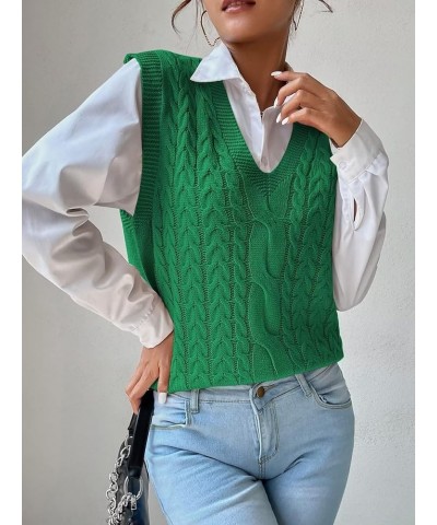 Womens V Neck Sweater Vest School Uniform Vest Striped Cable Knit Sleeveless Sweater Tops B Green $13.33 Sweaters