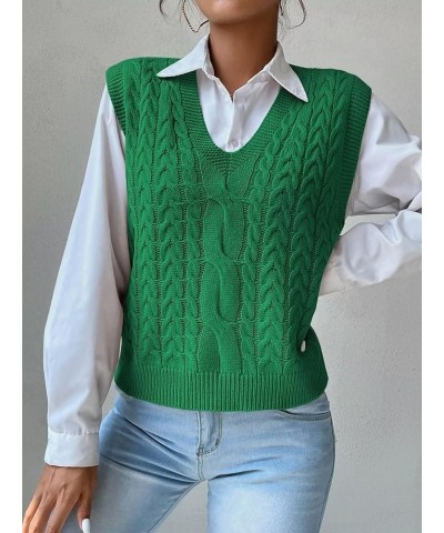 Womens V Neck Sweater Vest School Uniform Vest Striped Cable Knit Sleeveless Sweater Tops B Green $13.33 Sweaters