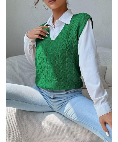 Womens V Neck Sweater Vest School Uniform Vest Striped Cable Knit Sleeveless Sweater Tops B Green $13.33 Sweaters