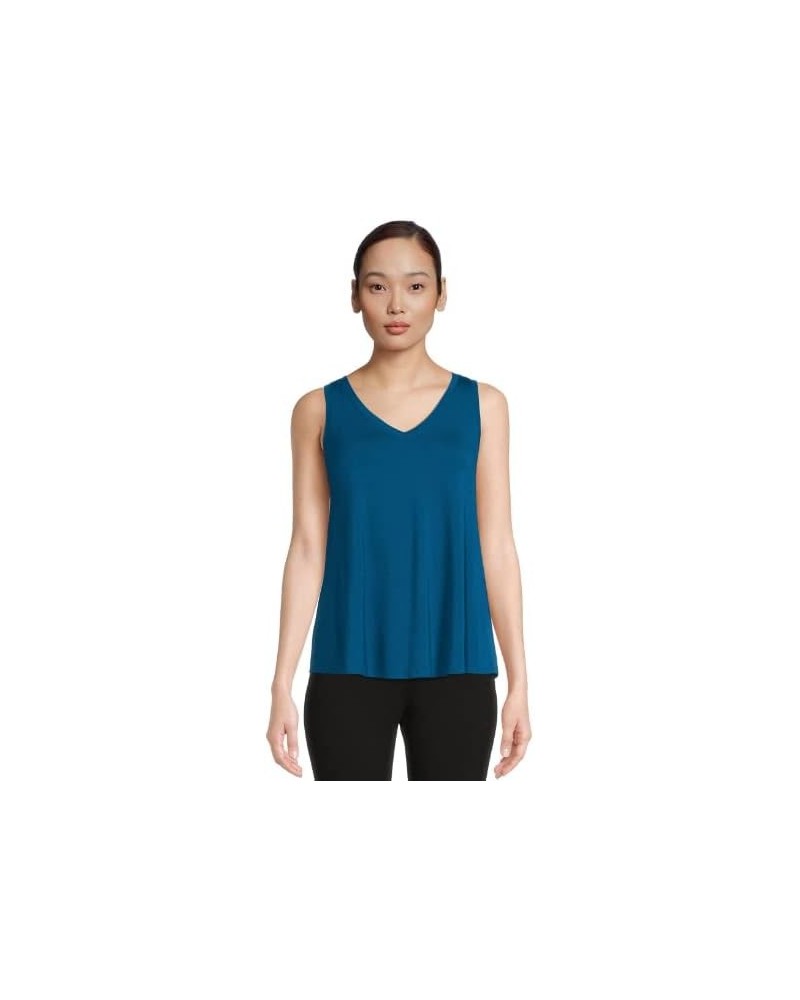 Women's High Low V-Neck Tank Top Turquoise $10.08 Tanks