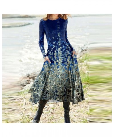 Long Sleeve Dress, Winter Fall Butterfly Cute Swing A-Line Dresses Round Neck Casual Pockets Irregular Long Dress 01-blue $16...