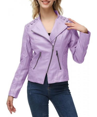 Women's Faux Leather Moto Jacket Casual Short Solid Color PU Biker Coat with Pockets Light Pink $28.04 Coats