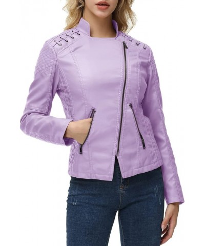 Women's Faux Leather Moto Jacket Casual Short Solid Color PU Biker Coat with Pockets Light Pink $28.04 Coats