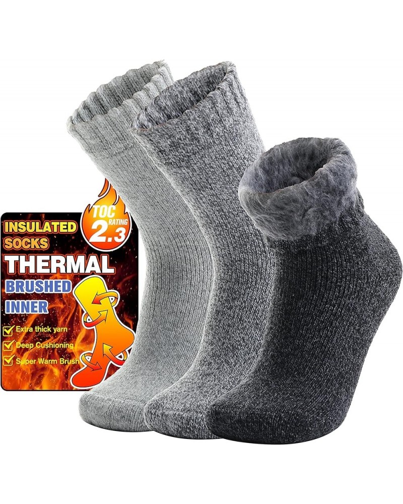 3 Pairs Warm Thermal Socks for Women & Men Winter Ski Thick Boot Insulated Socks for Cold Weather Black&grey $13.24 Socks