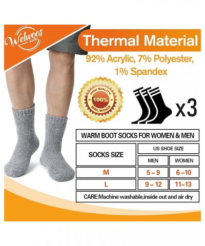 3 Pairs Warm Thermal Socks for Women & Men Winter Ski Thick Boot Insulated Socks for Cold Weather Black&grey $13.24 Socks