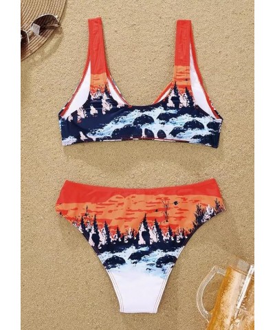 Women's Summer Sexy Beach Vacation Two Piece Bikini Set Swimwear Swimsuit Bathing Suits Red Orange $13.53 Swimsuits