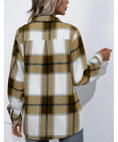 Women's Casual Button Down Flannel Shirt Plaid Loose Fit Woolen Fall Shacket Jacket Brown $16.49 Blouses