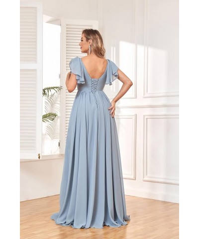 Women's V Neck Bridesmaid Dresses with Slit Short Sleeve Pleated Long Chiffon Formal Evening Dresses Teal $40.49 Dresses