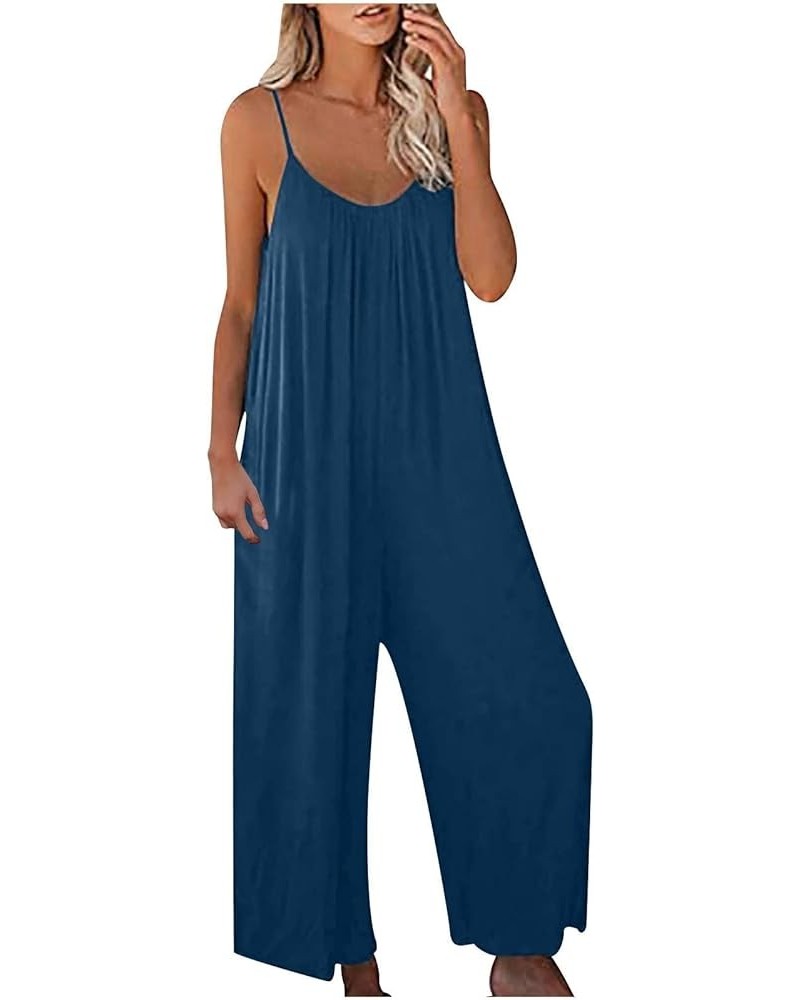 Overall Rompers for Women Casual Spaghetti Strap Wide Leg Lounge Overalls Sleeveless Summer Trendy Jumpsuits 2023 1 Blue $6.4...