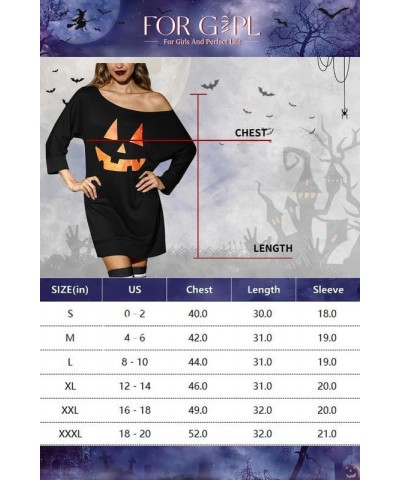 Women's Halloween 3/4 Sleeve Off Shoulder Tops Pumpkin Lantern Black $10.75 Tops