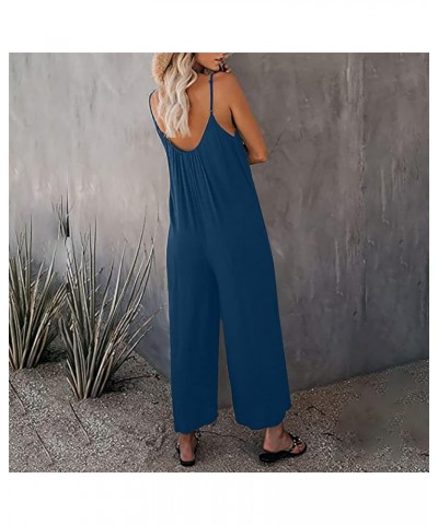 Overall Rompers for Women Casual Spaghetti Strap Wide Leg Lounge Overalls Sleeveless Summer Trendy Jumpsuits 2023 1 Blue $6.4...