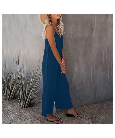 Overall Rompers for Women Casual Spaghetti Strap Wide Leg Lounge Overalls Sleeveless Summer Trendy Jumpsuits 2023 1 Blue $6.4...