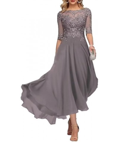 Laces Mother of Bride Dresses with Sleeves A-Line Chiffon Formal Evening Gown Burgundy $30.10 Dresses