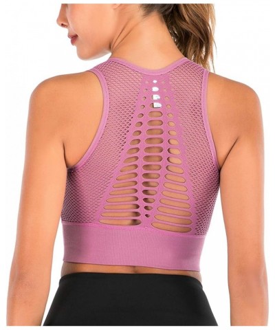 High Impact Seamless Sports Bra for Women Cut Out Back Removable Padded Yoga Venting Crop Tank Tops Pink New $7.64 Lingerie