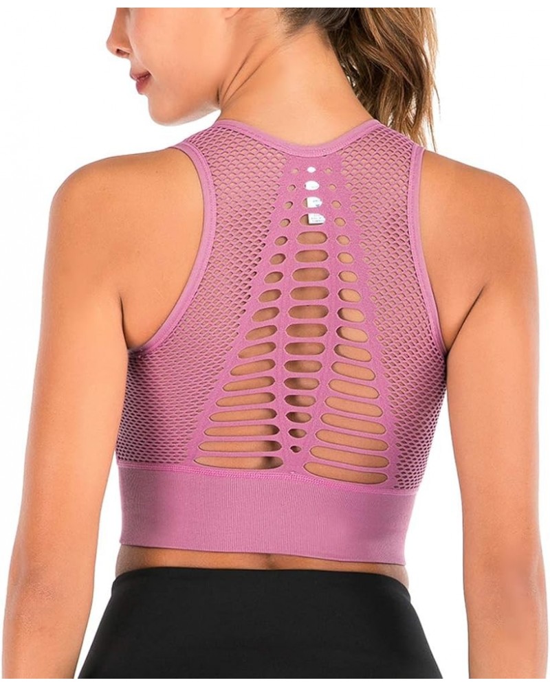 High Impact Seamless Sports Bra for Women Cut Out Back Removable Padded Yoga Venting Crop Tank Tops Pink New $7.64 Lingerie