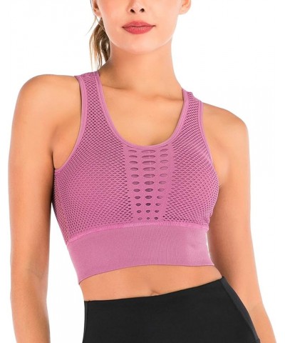 High Impact Seamless Sports Bra for Women Cut Out Back Removable Padded Yoga Venting Crop Tank Tops Pink New $7.64 Lingerie