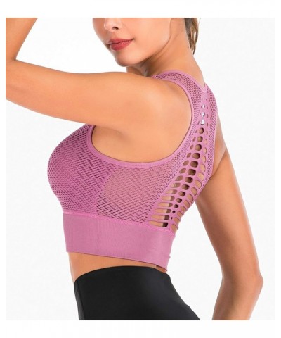 High Impact Seamless Sports Bra for Women Cut Out Back Removable Padded Yoga Venting Crop Tank Tops Pink New $7.64 Lingerie