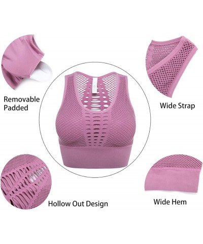 High Impact Seamless Sports Bra for Women Cut Out Back Removable Padded Yoga Venting Crop Tank Tops Pink New $7.64 Lingerie