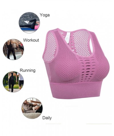 High Impact Seamless Sports Bra for Women Cut Out Back Removable Padded Yoga Venting Crop Tank Tops Pink New $7.64 Lingerie