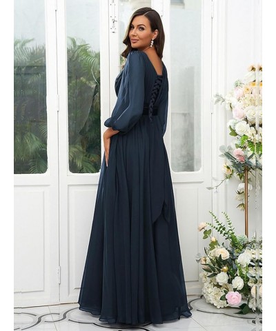 Women's Crew Neck Bridesmaid Dresses Long Sleeves Chiffon Pleated Formal Party Gown Emerald Green $29.69 Dresses