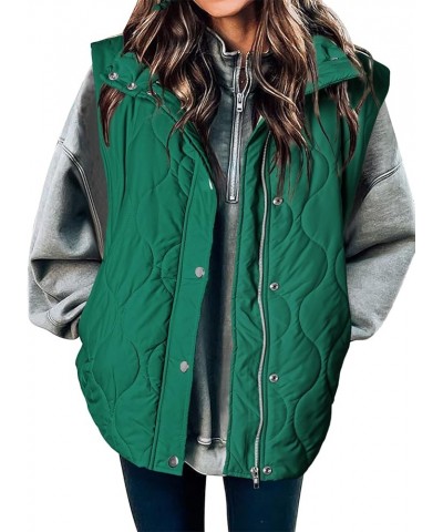 Cropped Puffer Vest Women Lightweight Quilted Stand Collar Sleeveless Jackets Fall Button Zip Up Warm Coat Outerwear B1 Green...