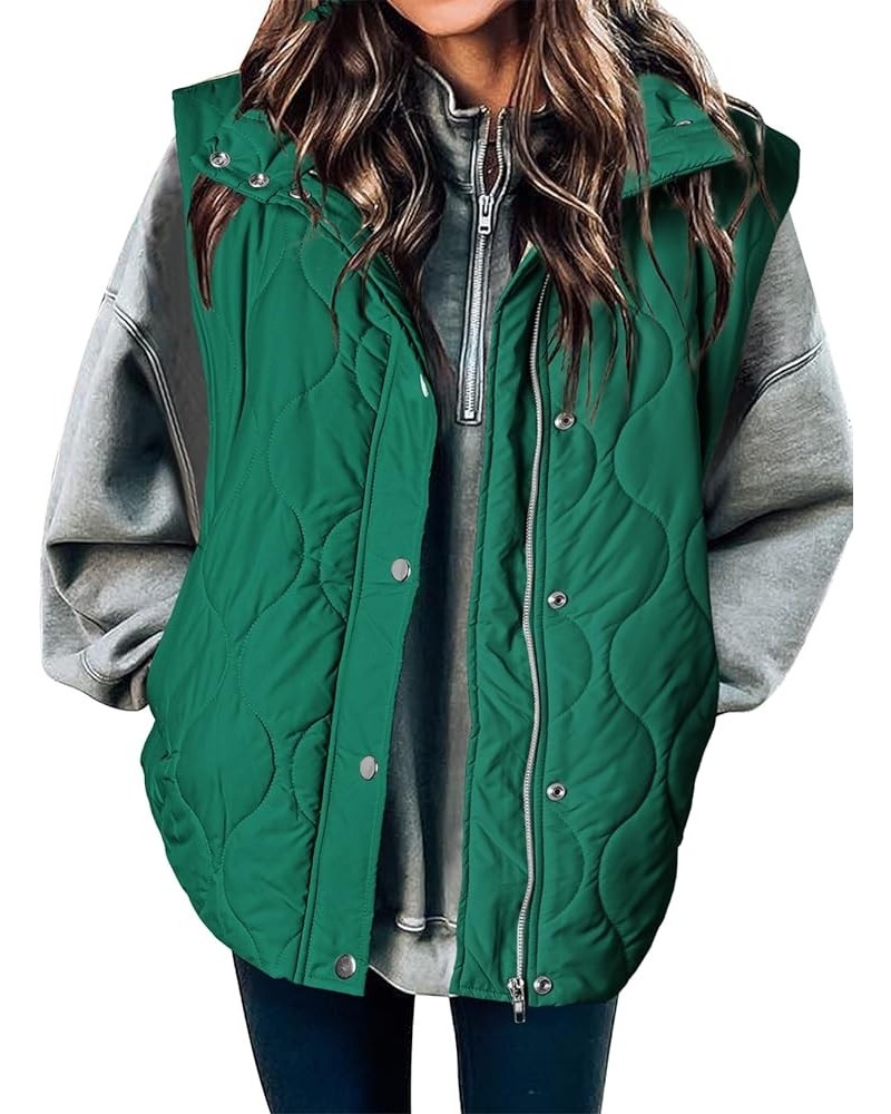 Cropped Puffer Vest Women Lightweight Quilted Stand Collar Sleeveless Jackets Fall Button Zip Up Warm Coat Outerwear B1 Green...