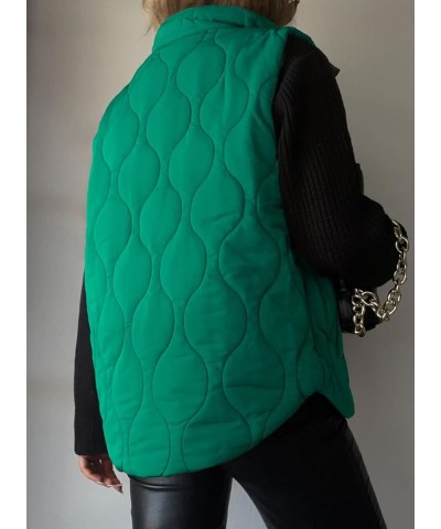 Cropped Puffer Vest Women Lightweight Quilted Stand Collar Sleeveless Jackets Fall Button Zip Up Warm Coat Outerwear B1 Green...